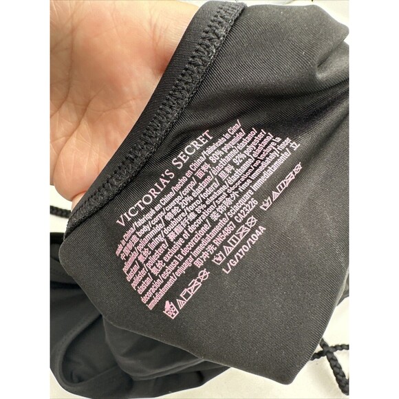 Victoria Secret Black One Piece Deep V Neck Braided Tie Bathing Suit Sz Large - Picture 5 of 5